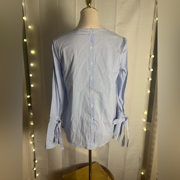 Dalia Blue and White Casual Button Down Shirt with Tie Cuffs - Picture 8 of 8